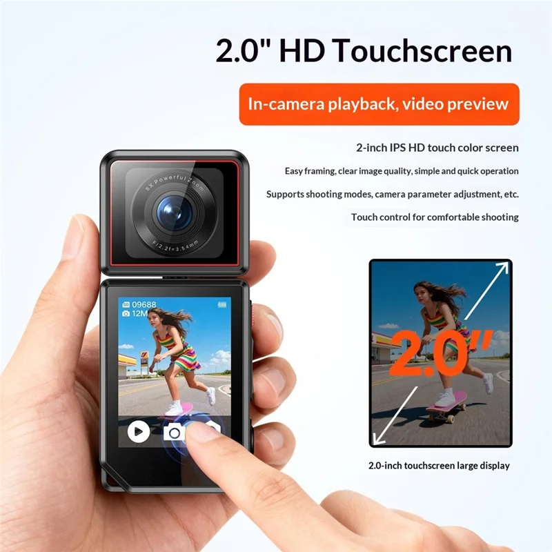 G300pro 2.0 Inch Touchscreen 5K HD Action Camera Electronic Image Stabilization Sports Camera with 180 Degree Rotating Lens - Black