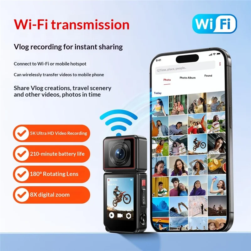 G300pro 2.0 Inch Touchscreen 5K HD Action Camera Electronic Image Stabilization Sports Camera with 180 Degree Rotating Lens - Black