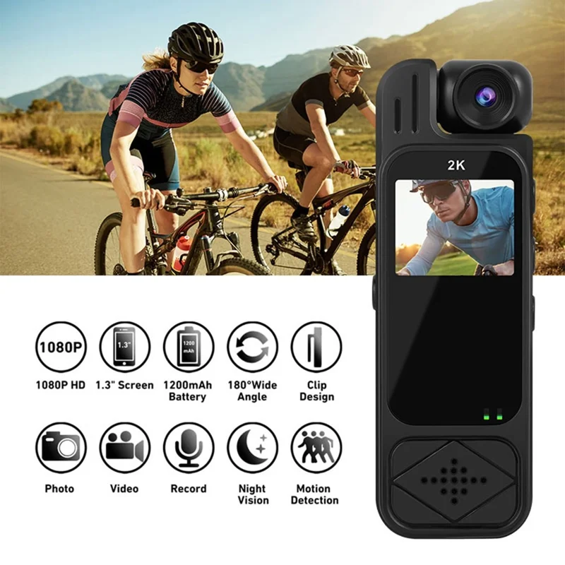 Y9 1.3 Inch TFT Screen Clip-On Cycling Camera Infrared Night Vision Video Recorder with 180 Degree Rotatable Lens - Black