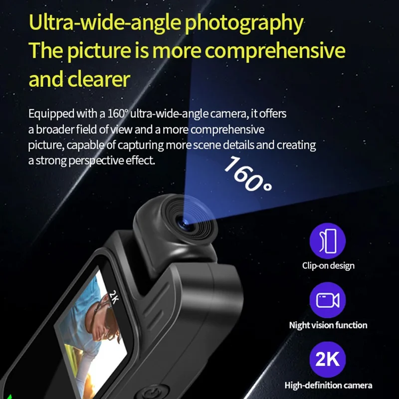 Y9 1.3 Inch TFT Screen Clip-On Cycling Camera Infrared Night Vision Video Recorder with 180 Degree Rotatable Lens - Black