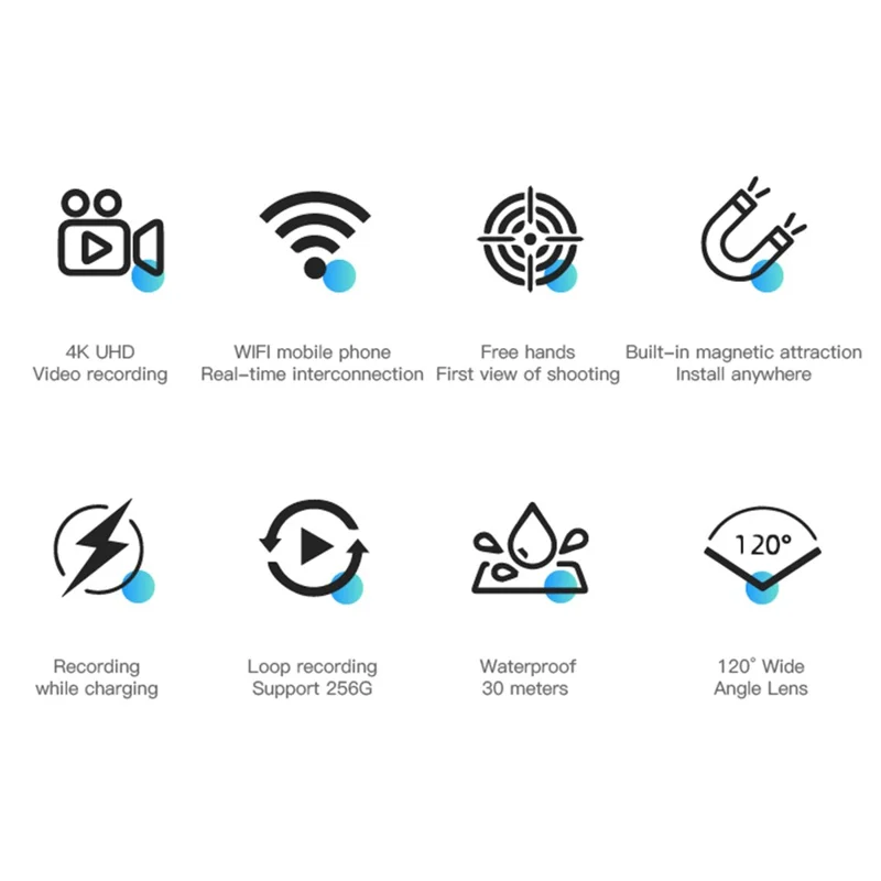 H88PRO 4K Action Camera 30m Waterproof HD Recorder Portable Body Camera for Cycling Diving - Black