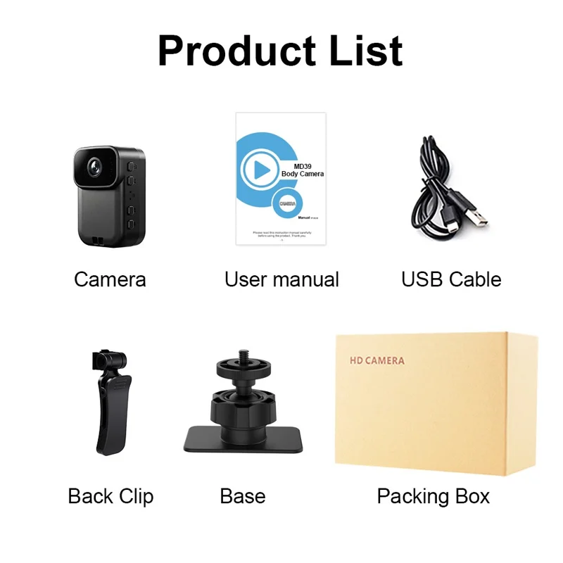 MD39 2MP Camera 1080P HD Video Recorder WiFi Hotspot Night Vision for Vlogging Security - Black