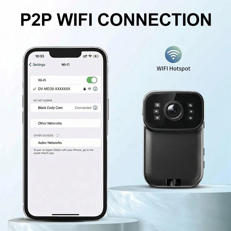 MD39 2MP Camera 1080P HD Video Recorder WiFi Hotspot Night Vision for Vlogging Security - Black