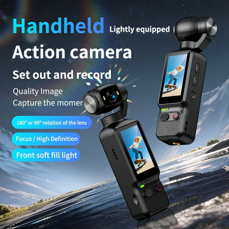 LK-032 1080P Handheld Vlog Action Camera 1.97 Inch HD Screen Sports Recording Camera with Rotatable Lens - Black