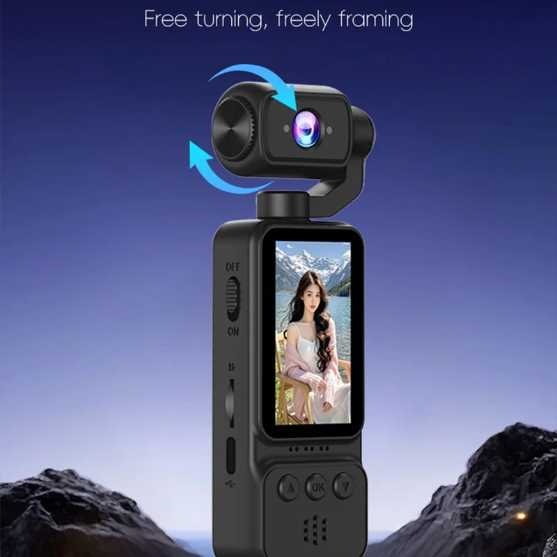 DV08 4K Recording Handheld Action Camera 1.97 Inch Screen HD Vlog Camcorder for Cycling Sports - Black