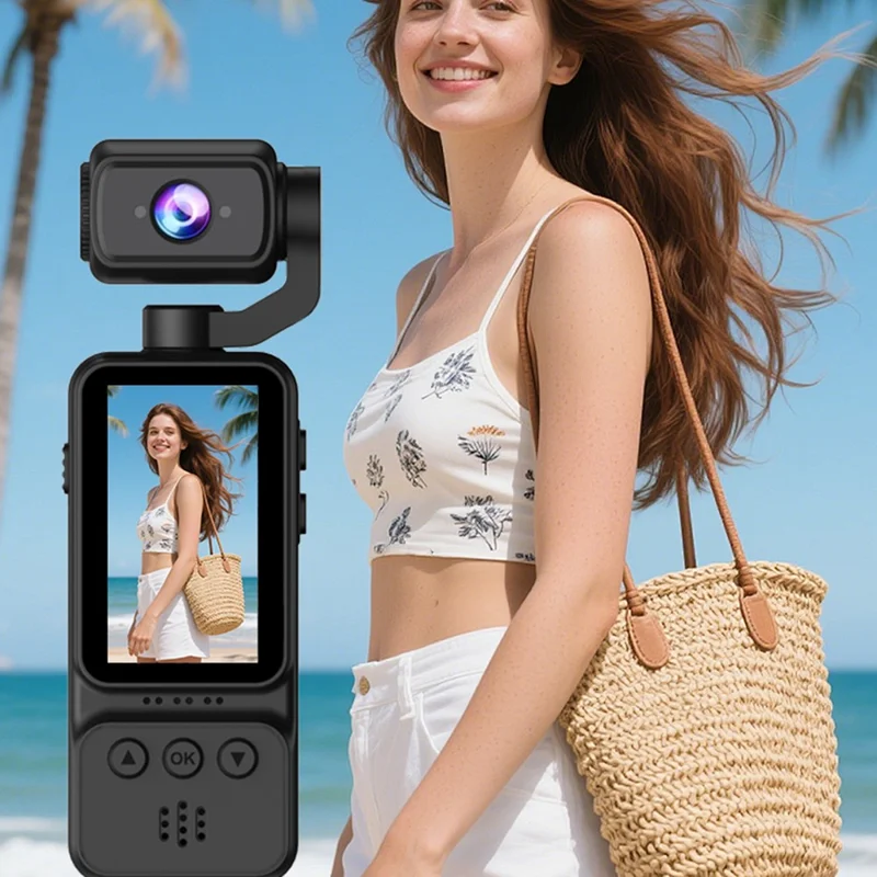 DV08 4K Recording Handheld Action Camera 1.97 Inch Screen HD Vlog Camcorder for Cycling Sports - Black