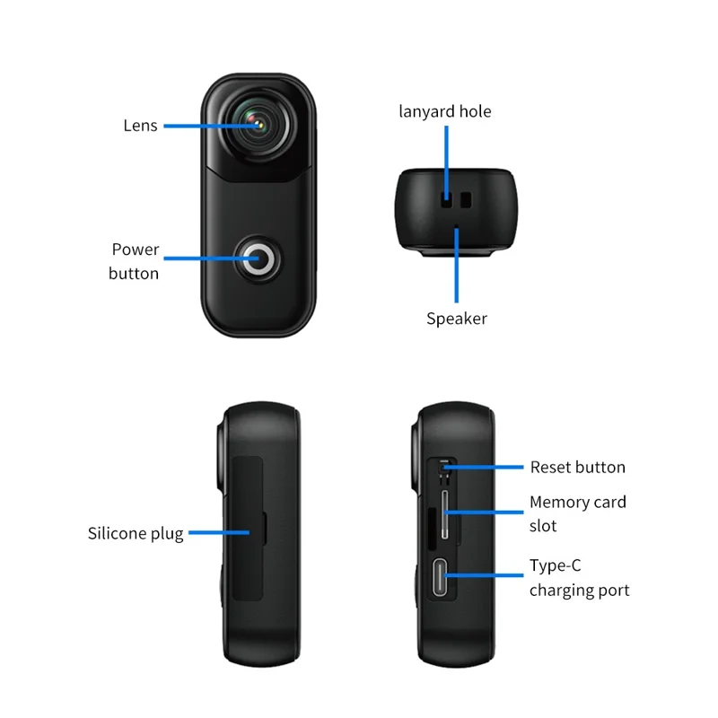MZ01 4K Action Camera Wi-Fi HD Sports Mini Thumb Camera with Waterproof Case Electronic Stabilization Magnetic Recording Device - Black