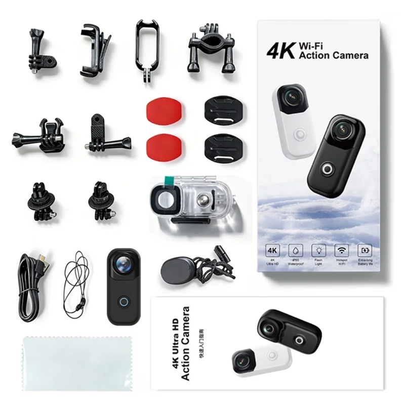 MZ01 4K Action Camera Wi-Fi HD Sports Mini Thumb Camera with Waterproof Case Electronic Stabilization Magnetic Recording Device - Black