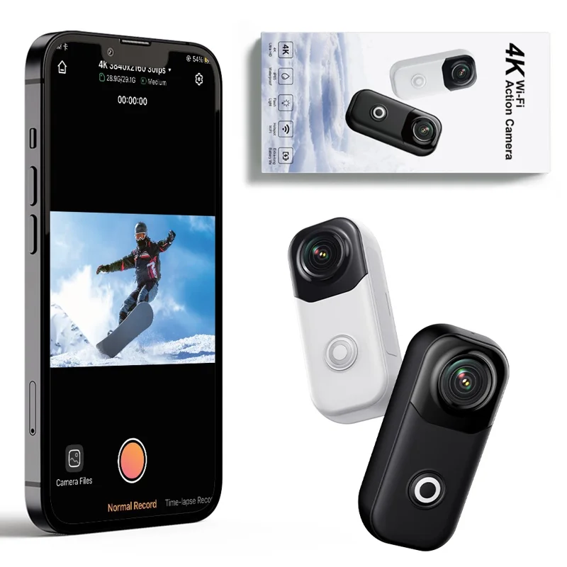 MZ01 4K Action Camera Wi-Fi HD Sports Mini Thumb Camera with Waterproof Case Electronic Stabilization Magnetic Recording Device - Black