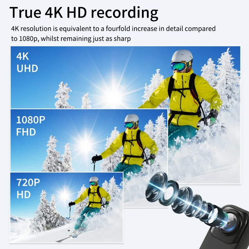 MZ01 4K Action Camera Wi-Fi HD Sports Mini Thumb Camera with Waterproof Case Electronic Stabilization Magnetic Recording Device - Black