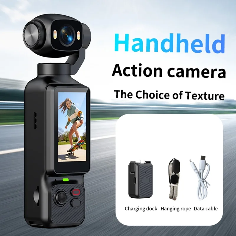 LK-033 1.97 Inch Action Camera 4K Handheld Vlog Video Recorder 180 Degree Flip Screen Sports Camera with Charging Case - Black