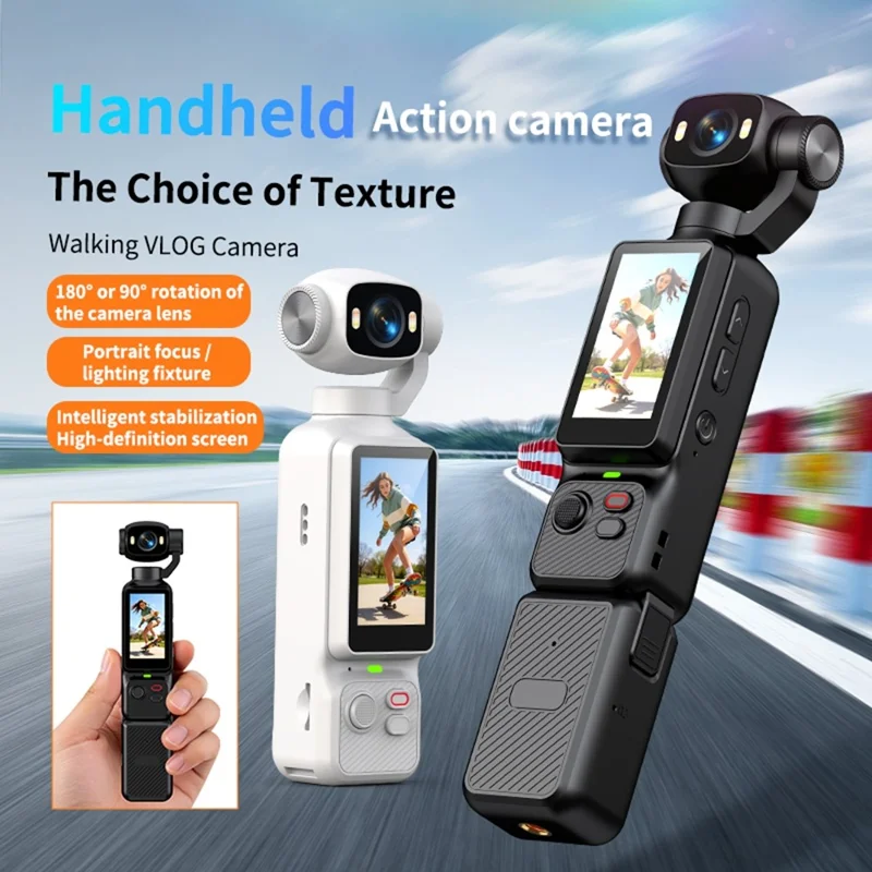 LK-033 1.97 Inch Action Camera 4K Handheld Vlog Video Recorder 180 Degree Flip Screen Sports Camera with Charging Case - Black