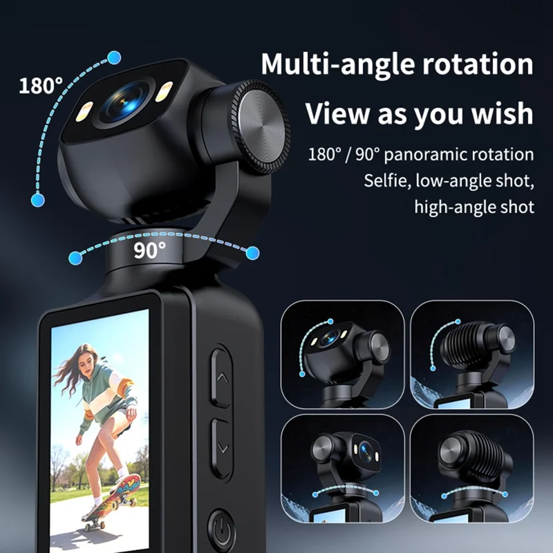 LK-033 1.97 Inch Action Camera 4K Handheld Vlog Video Recorder 180 Degree Flip Screen Sports Camera with Charging Case - Black