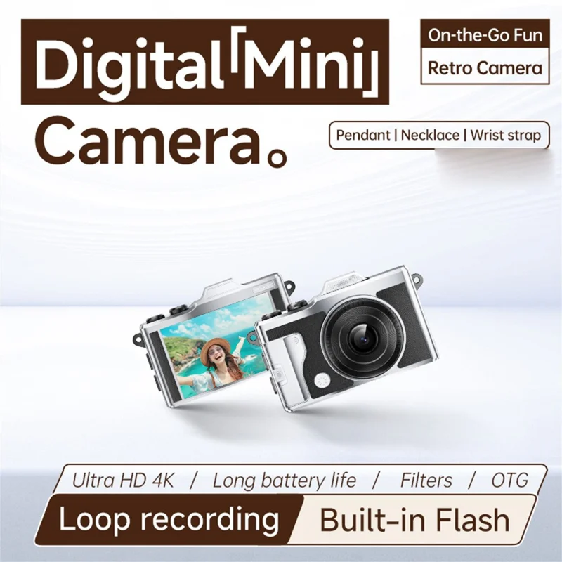 T5 Mini 4K Thumb Camera 1.47 Inch TFT Screen Vintage Digital Camera with LED Flashlight for Photography - Black