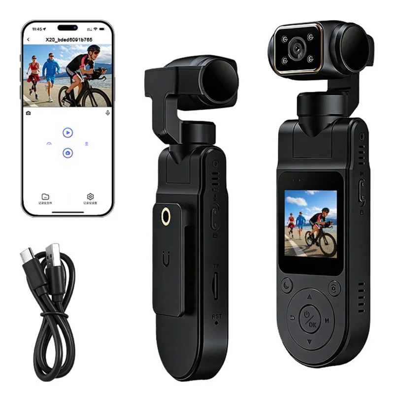 X20 Portable Action Camera 2K HD Recording 1.5 Inch IPS Screen 360 Degree Rotation Waterproof for Vlog Cycling - Black