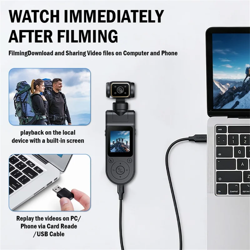 X20 Portable Action Camera 2K HD Recording 1.5 Inch IPS Screen 360 Degree Rotation Waterproof for Vlog Cycling - Black