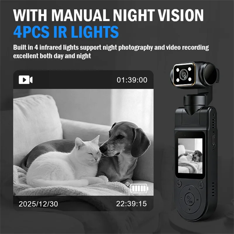 X20 Portable Action Camera 2K HD Recording 1.5 Inch IPS Screen 360 Degree Rotation Waterproof for Vlog Cycling - Black