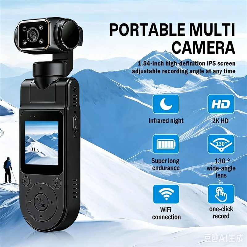 X20 Portable Action Camera 2K HD Recording 1.5 Inch IPS Screen 360 Degree Rotation Waterproof for Vlog Cycling - Black