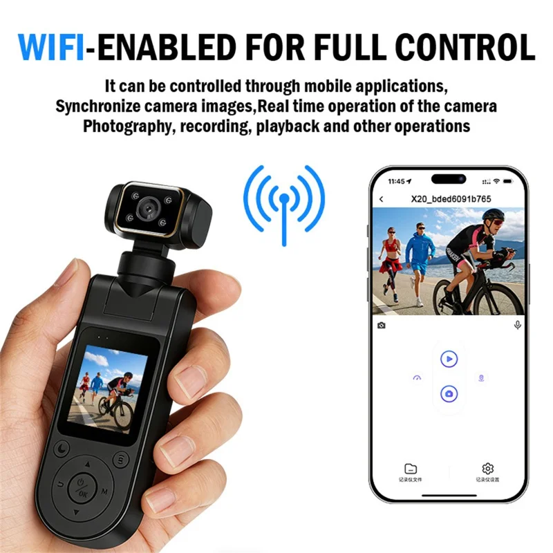 X20 Portable Action Camera 2K HD Recording 1.5 Inch IPS Screen 360 Degree Rotation Waterproof for Vlog Cycling - Black