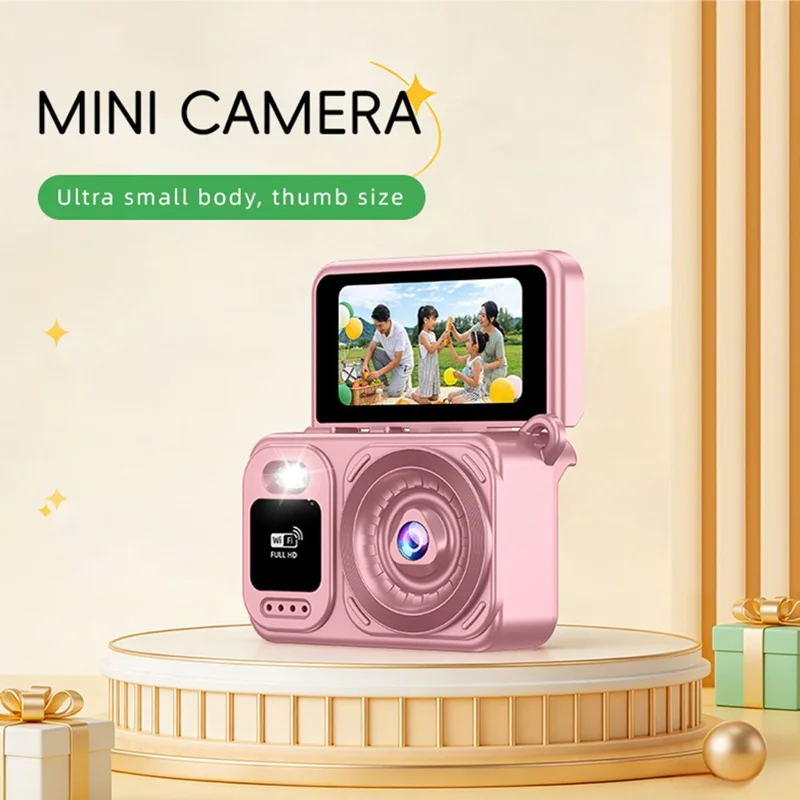 M5 Mini Camera 1.47 Inch Flip Screen Built-in Flash WiFi Full HD Portable Digital Camera for Kids - Pink