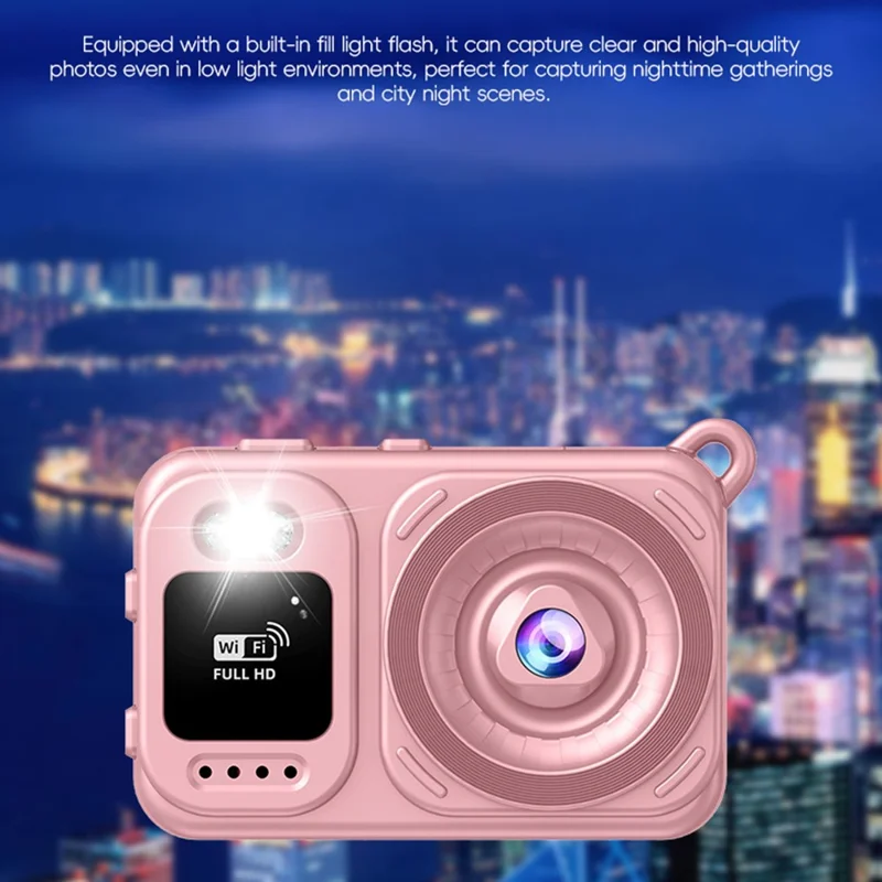 M5 Mini Camera 1.47 Inch Flip Screen Built-in Flash WiFi Full HD Portable Digital Camera for Kids - Pink