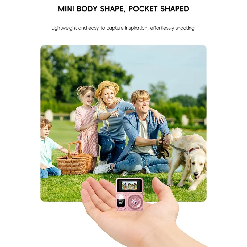 M5 Mini Camera 1.47 Inch Flip Screen Built-in Flash WiFi Full HD Portable Digital Camera for Kids - Pink
