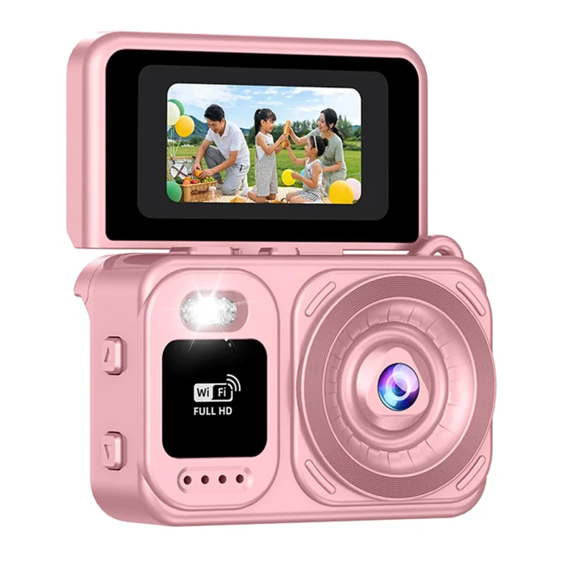 M5 Mini Camera 1.47 Inch Flip Screen Built-in Flash WiFi Full HD Portable Digital Camera for Kids - Pink