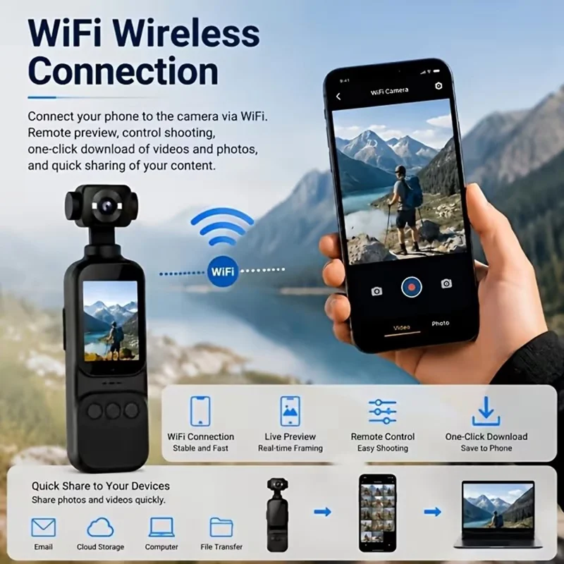 M7 Mini Thumb Camera 4K Ultra HD 270 Degree Rotation WiFi EIS Camcorder for Pet Vlogging Cycling