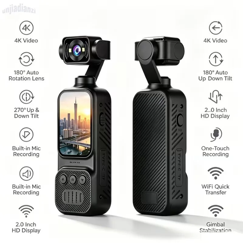 M7 Mini Thumb Camera 4K Ultra HD 270 Degree Rotation WiFi EIS Camcorder for Pet Vlogging Cycling