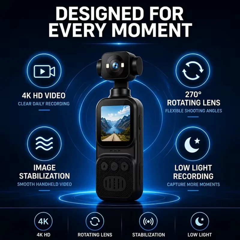 M7 Mini Thumb Camera 4K Ultra HD 270 Degree Rotation WiFi EIS Camcorder for Pet Vlogging Cycling