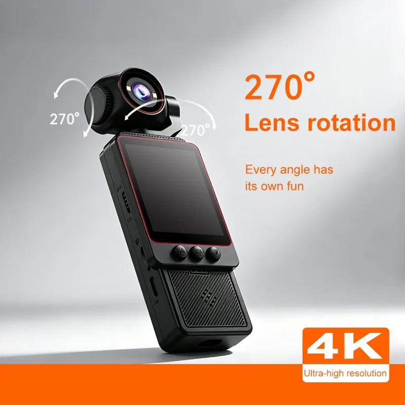 DV09 Pocket Camera 4K Ultra HD Roterende Lens WiFi Clip-on Videorecorder voor Vlogging Fietsen Reizen - Oranje