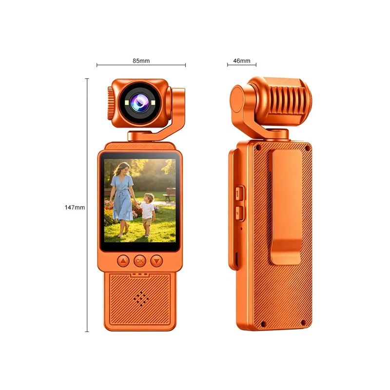 DV09 Pocket Camera 4K Ultra HD Roterende Lens WiFi Clip-on Videorecorder voor Vlogging Fietsen Reizen - Oranje