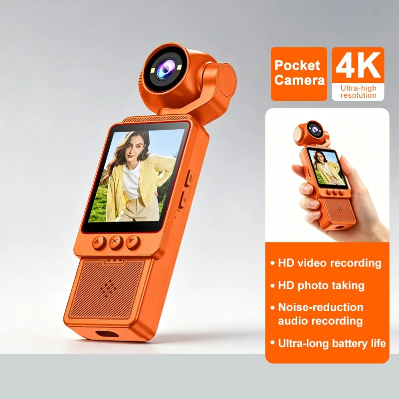 DV09 Pocket Camera 4K Ultra HD Roterende Lens WiFi Clip-on Videorecorder voor Vlogging Fietsen Reizen - Oranje