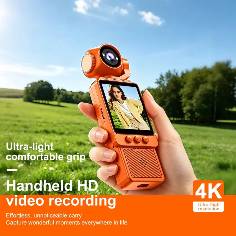 DV09 Pocket Camera 4K Ultra HD Roterende Lens WiFi Clip-on Videorecorder voor Vlogging Fietsen Reizen - Oranje