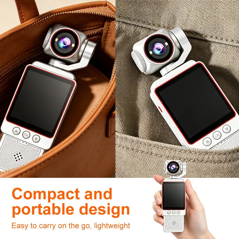 DV09 Pocket Camera 4K Ultra HD Roterende Lens WiFi Clip-on Videorecorder voor Vlogging Fietsen Reizen - Oranje