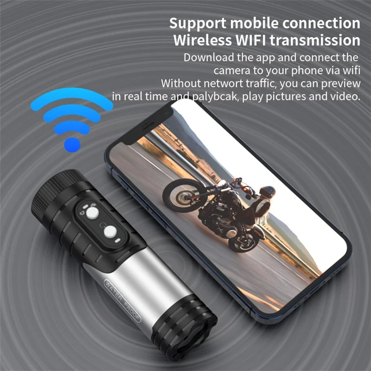 H68A Bike Motorcycle Helmet Camera HD 1080P WiFi Flashlight Camera Waterproof Sports DV Camera - Black