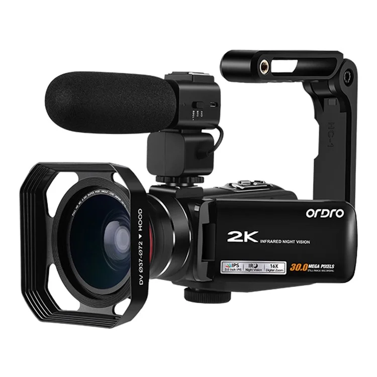 ORDRO Z63 16X Digital Zoom Full HD 2K 3.0-inch Touch Screen Digital Camera + Mic + Bracket + Shading Hood - EU Plug