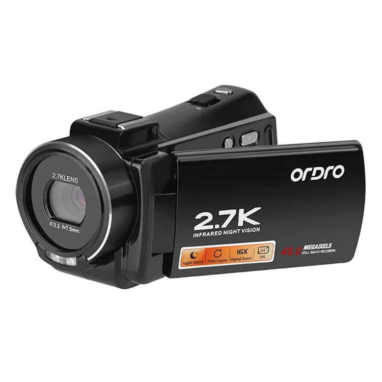 ORDRO V17 Nachtsicht-Kamera mit 3,0-Zoll-Touchscreen, 16-fachem Zoom und 2,7K-HD-Digitalvideoaufnahme