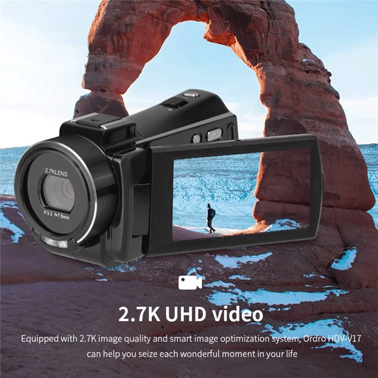 ORDRO V17 Nachtsicht-Kamera mit 3,0-Zoll-Touchscreen, 16-fachem Zoom und 2,7K-HD-Digitalvideoaufnahme
