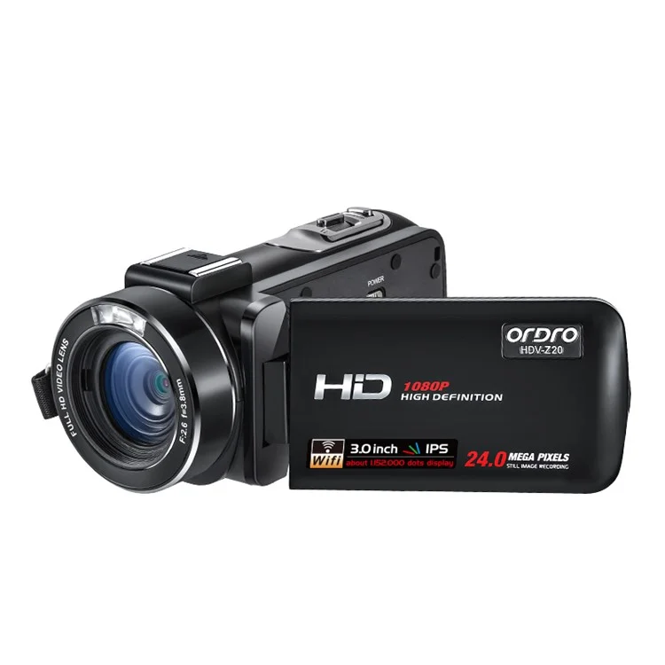 ORDRO Z20 3,0-Zoll-1080P-HD-Videokamera mit Nachtsicht-Digitalkamkorder mit Mikrofon und Lendhaube - US-Stecker