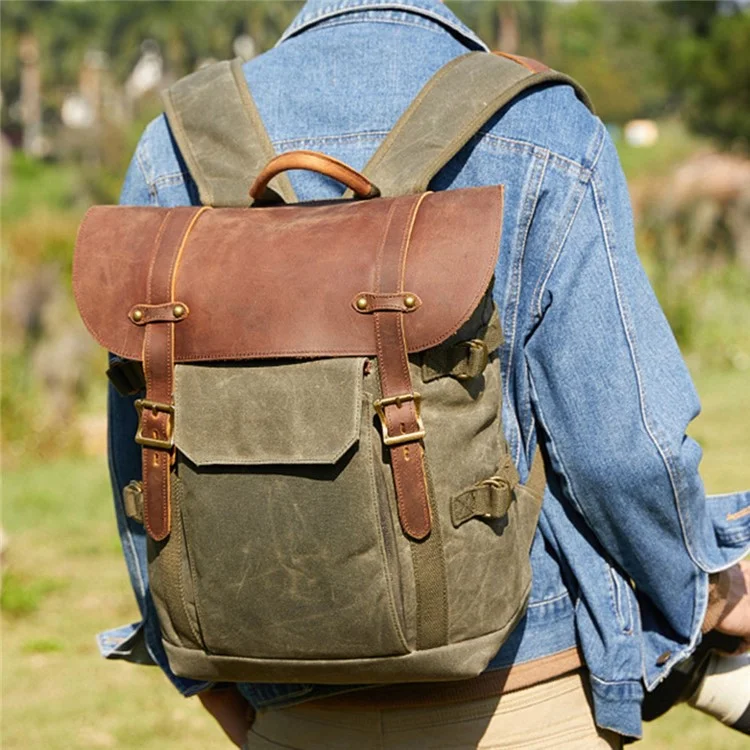 3033 Outdoor-Reisefotografie-Tasche Stativtragetasche aus gewachstem Segeltuch für 15-Zoll-Laptop - Dunkelgrau