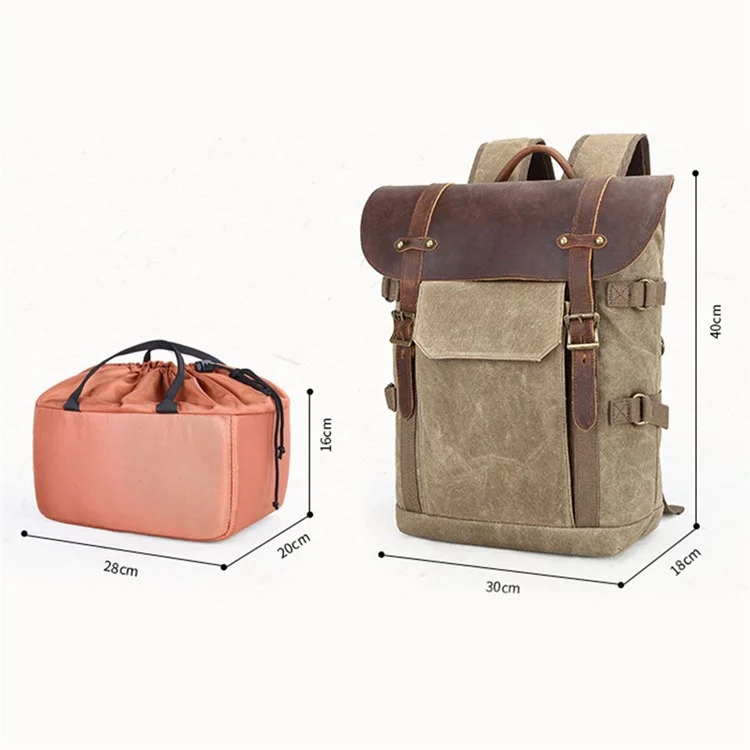 3033 Outdoor-Reisefotografie-Tasche Stativtragetasche aus gewachstem Segeltuch für 15-Zoll-Laptop - Dunkelgrau