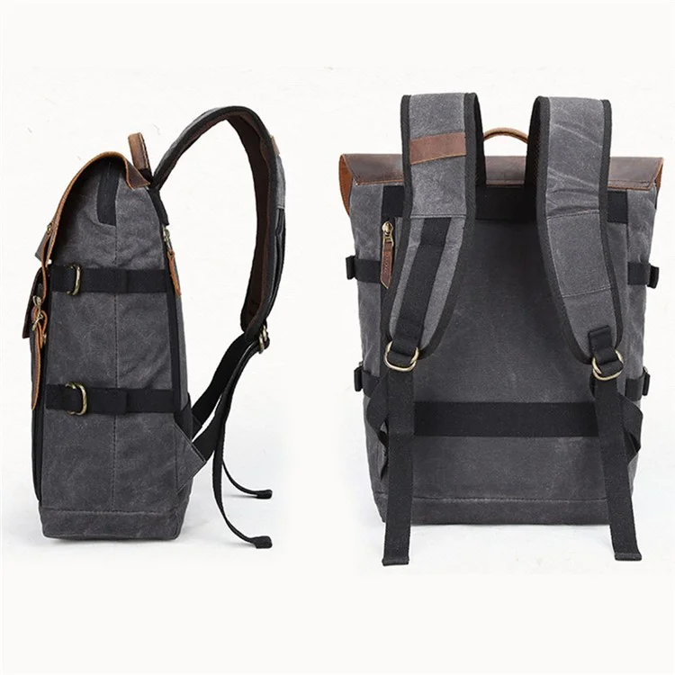 3033 Outdoor-Reisefotografie-Tasche Stativtragetasche aus gewachstem Segeltuch für 15-Zoll-Laptop - Dunkelgrau
