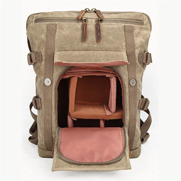 3033 Outdoor-Reisefotografie-Tasche Stativtragetasche aus gewachstem Segeltuch für 15-Zoll-Laptop - Dunkelgrau