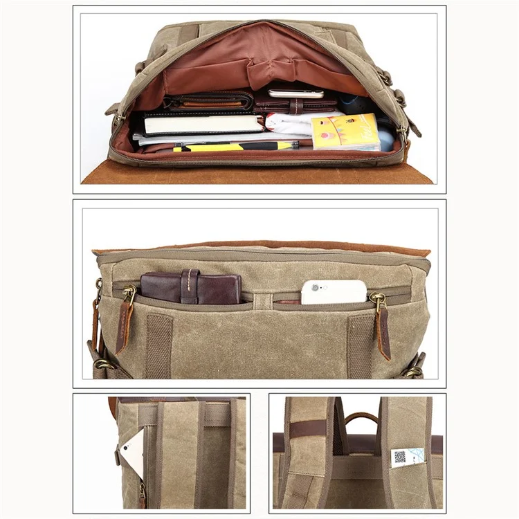 3033 Outdoor-Reisefotografie-Tasche Stativtragetasche aus gewachstem Segeltuch für 15-Zoll-Laptop - Dunkelgrau