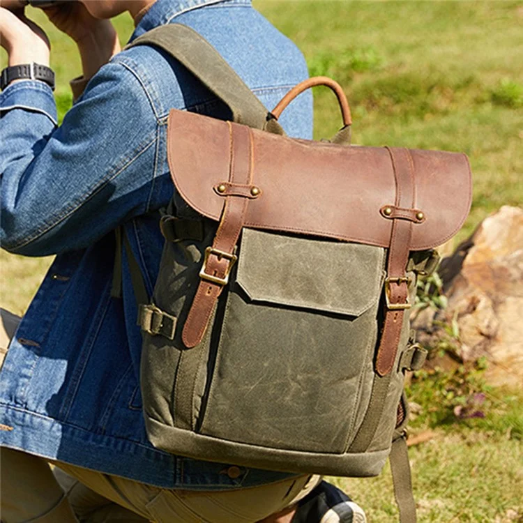 3033 Outdoor-Reisefotografie-Tasche Stativtragetasche aus gewachstem Segeltuch für 15-Zoll-Laptop - Dunkelgrau