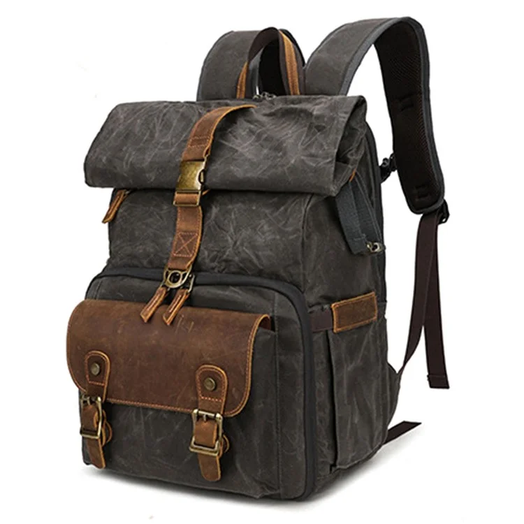 K-822 Waterproof Camera Bag Hiking Camping Canvas Rucksack Laptop Bag Travel Backpack - Grey
