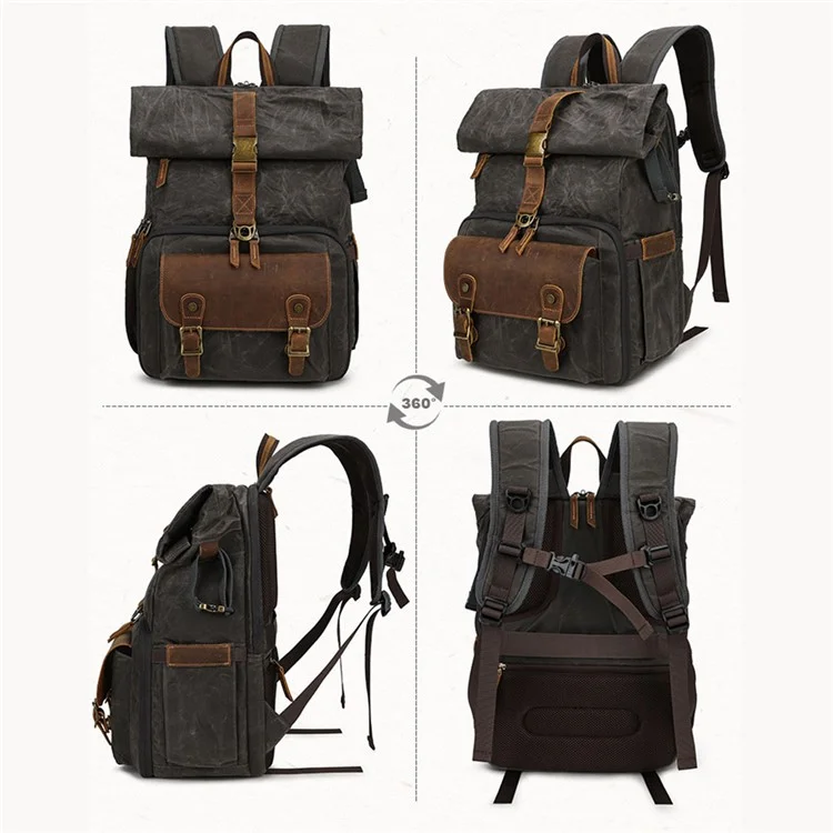 K-822 Waterproof Camera Bag Hiking Camping Canvas Rucksack Laptop Bag Travel Backpack - Grey