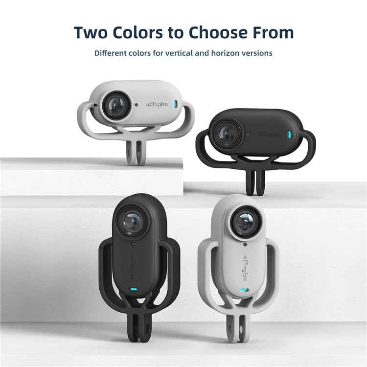 AMAGISN Shock Absorption Action Camera Silicone Case for Insta360 Go 3S - Black / Horizontal