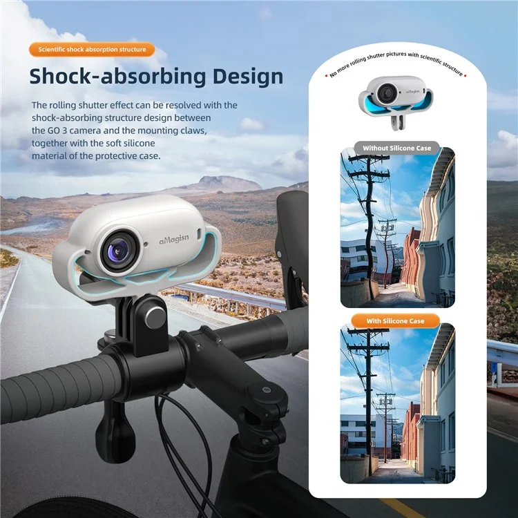 AMAGISN Shock Absorption Action Camera Silicone Case for Insta360 Go 3S - Black / Horizontal